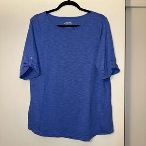 Chicos Ultimate Tee Dreamy Blue Tab Sleeve Shirt Women’s 2 (Large) EUC